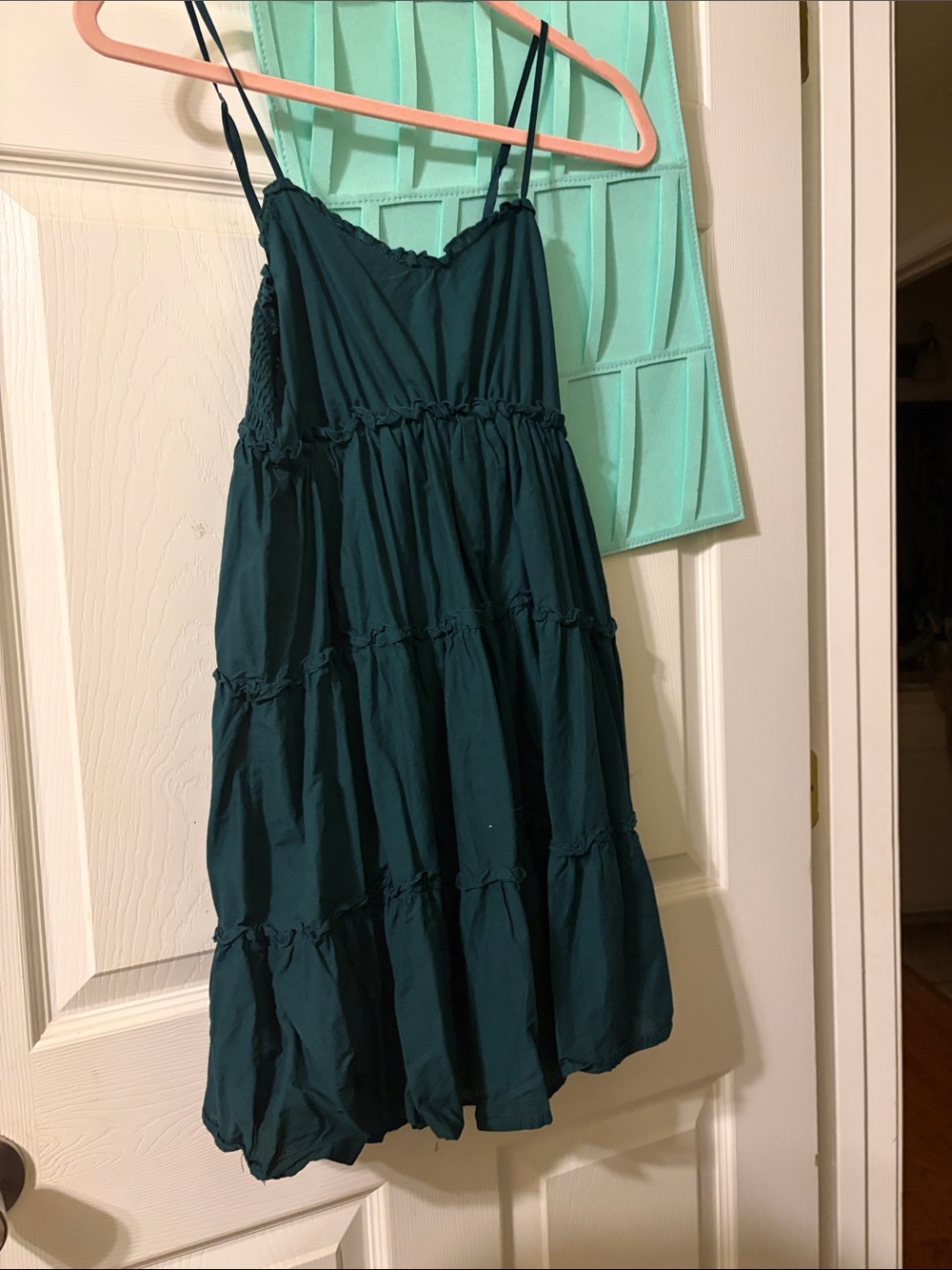 Women's Dark Teal Tiered Spaghetti-Strap Mini Dress